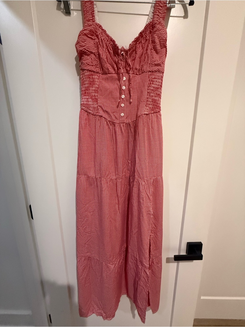 Hollister Red Gingham Maxi Dress with Button Front - Picture 3 of 7